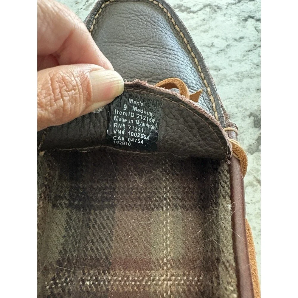 L.L.Bean Men's Brown Leather Moccasin Lace Up Plaid Lined Shoes 9W